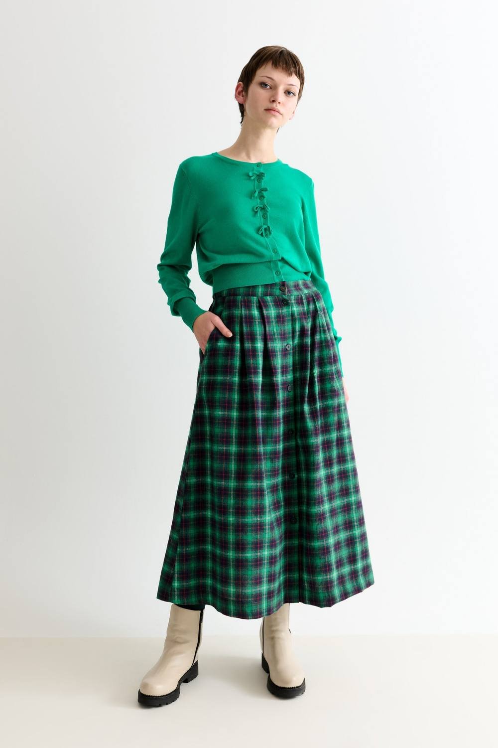 Louche Louche Women's Bia Winter Check Button Through Skirt - Green - 2
