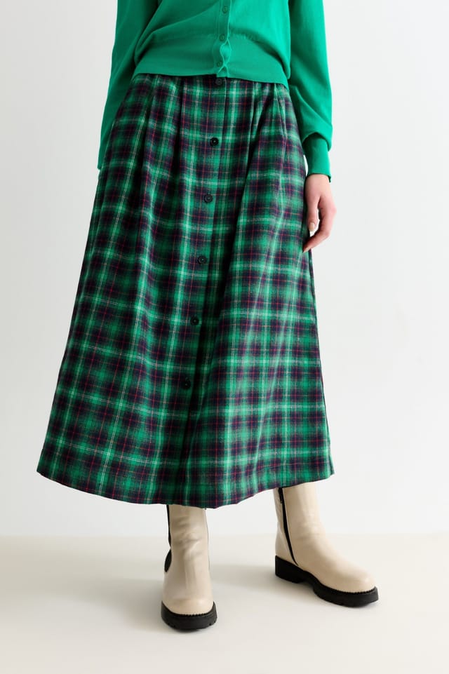 Louche Louche Women's Bia Winter Check Button Through Skirt - Green - 3