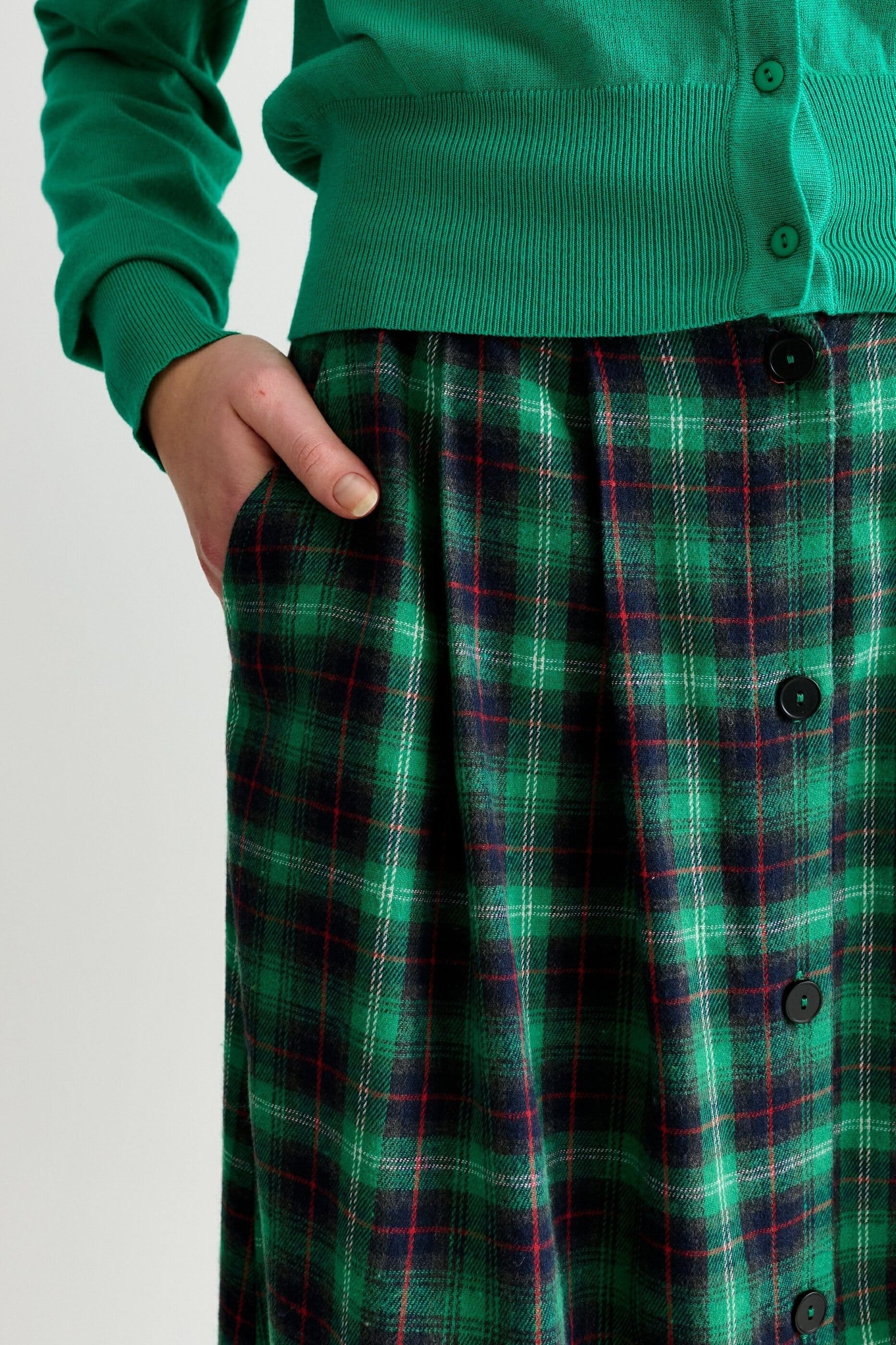 Louche Louche Women's Bia Winter Check Button Through Skirt - Green - 4