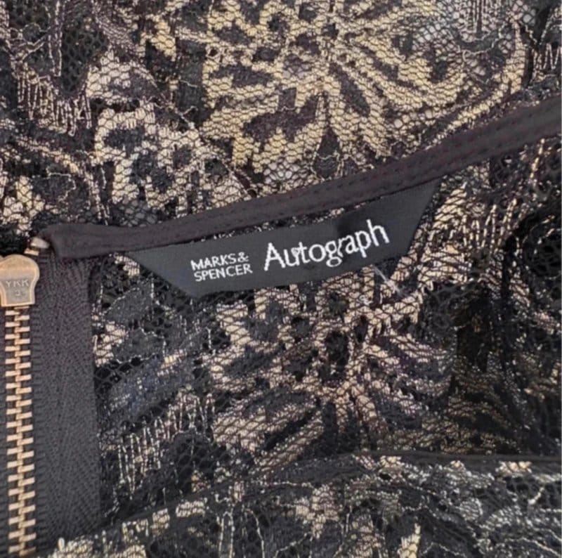 Marks & Spencer Vintage Marks & Spencer Autograph Black Gold Lace Top UK 10 Y2K Sheer Floral Party Occasion Blouse - 1