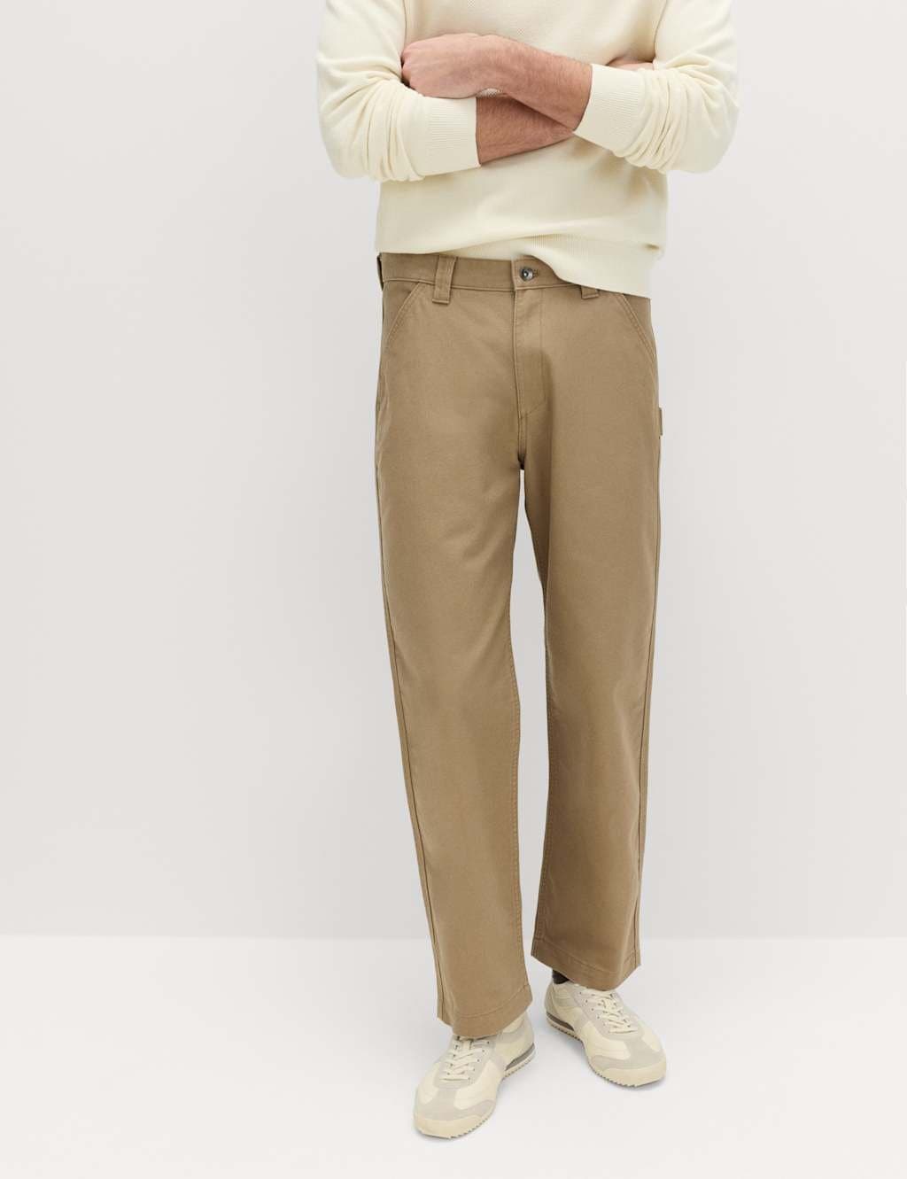 Marks & Spencer M&S Loose Fit Pure Cotton Utility Trousers Toffee