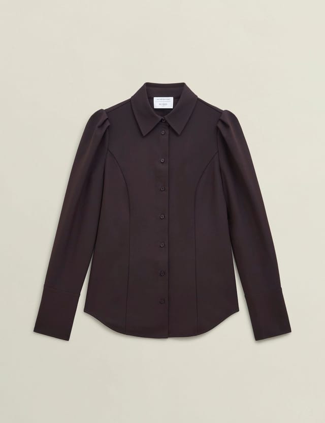 Hobbs London Hobbs London Women's Clement Sculpted Shoulder Detail Shirt in Dark Brown - 2