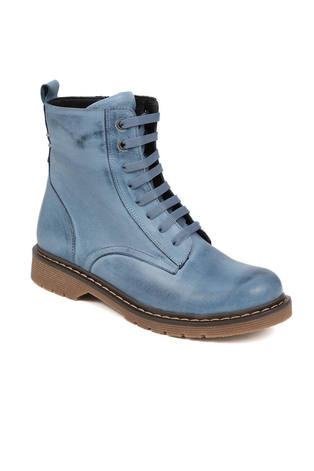 Bellissimo Bellissimo Women's Lace-Up Leather Boots in Blue