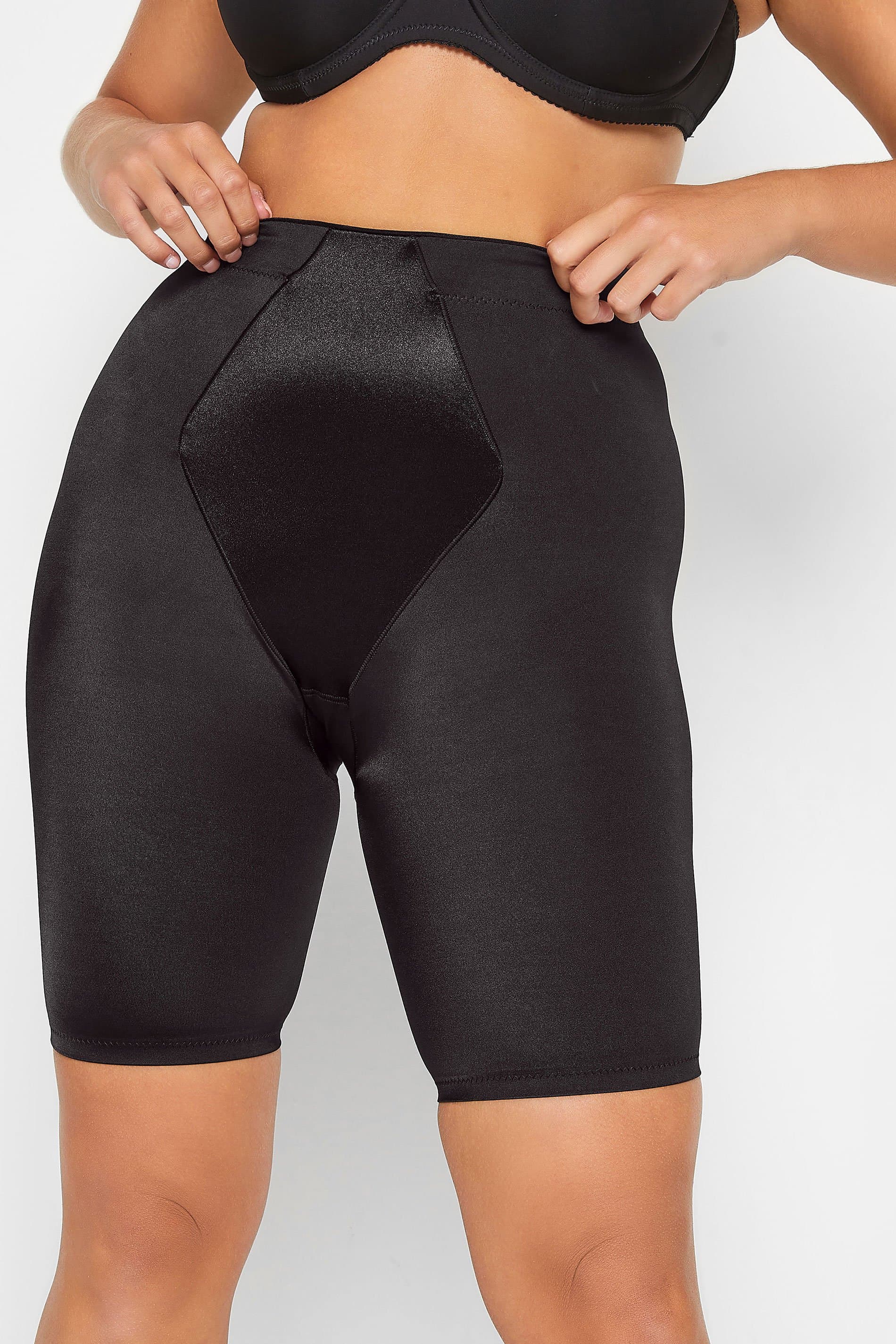 Yours Plus Size Black Satin Control High Waisted Shorts