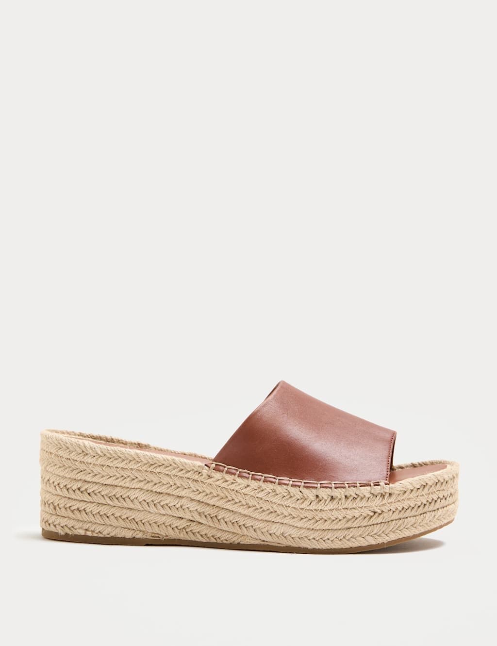 Marks & Spencer M&S Tan Leather Flatform Espadrille Mules