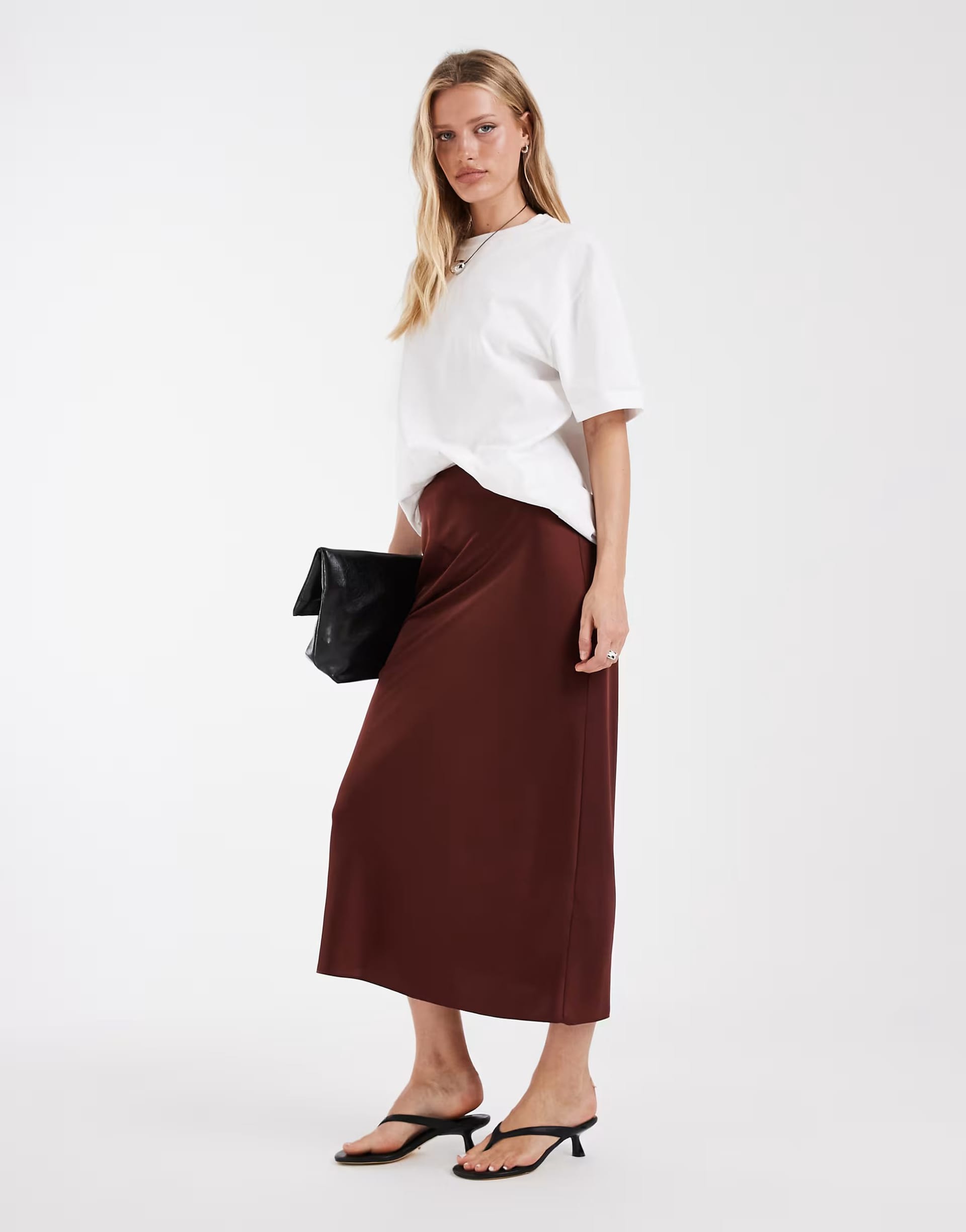 River Island Brown Satin Maxi Skirt