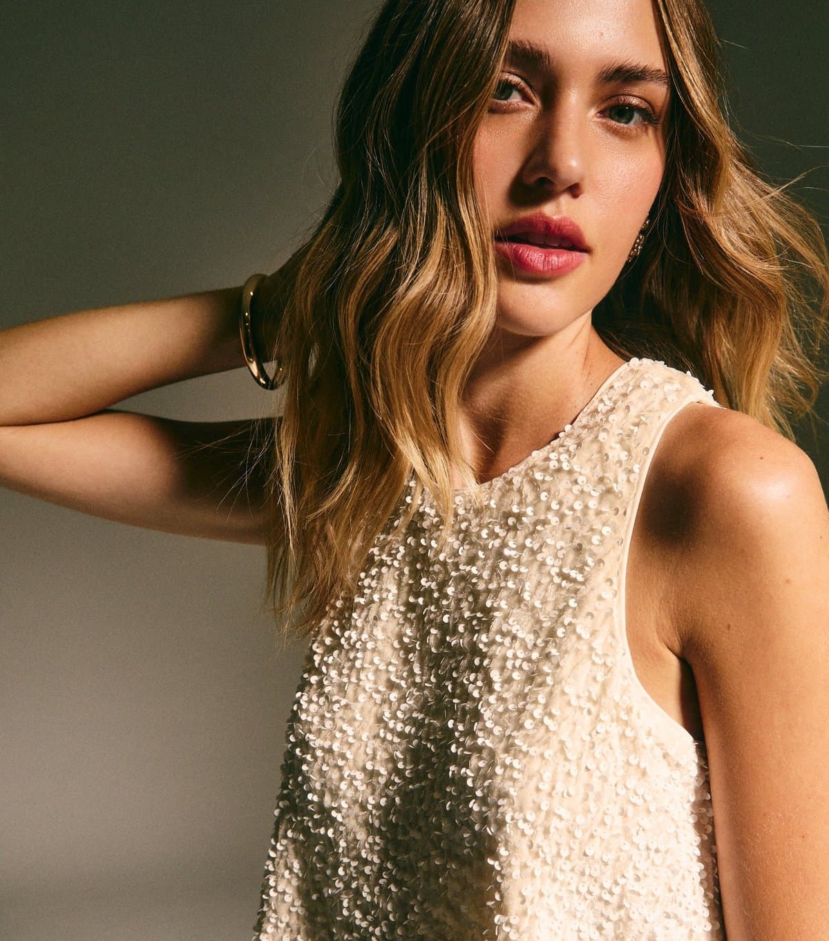 New Look New Look Cream Sequin Sleeveless Top