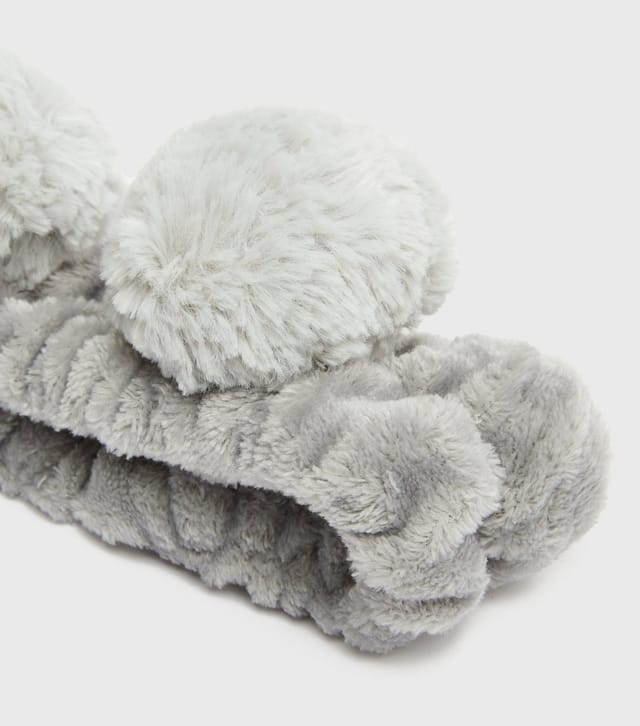 New Look Women's Pale Grey Fluffy Pom Pom Beauty Band New Look - 2