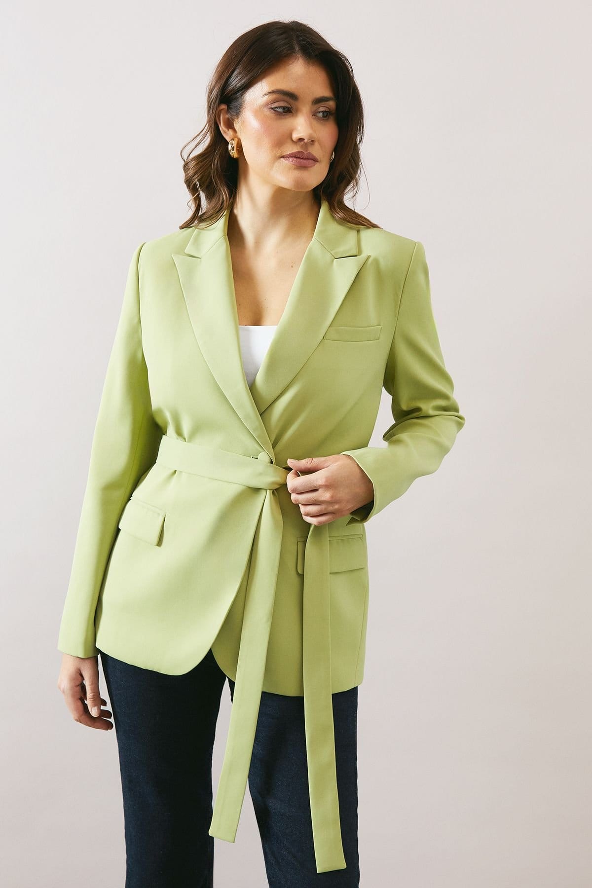 Wallis Sage Tailored Belted Blazer