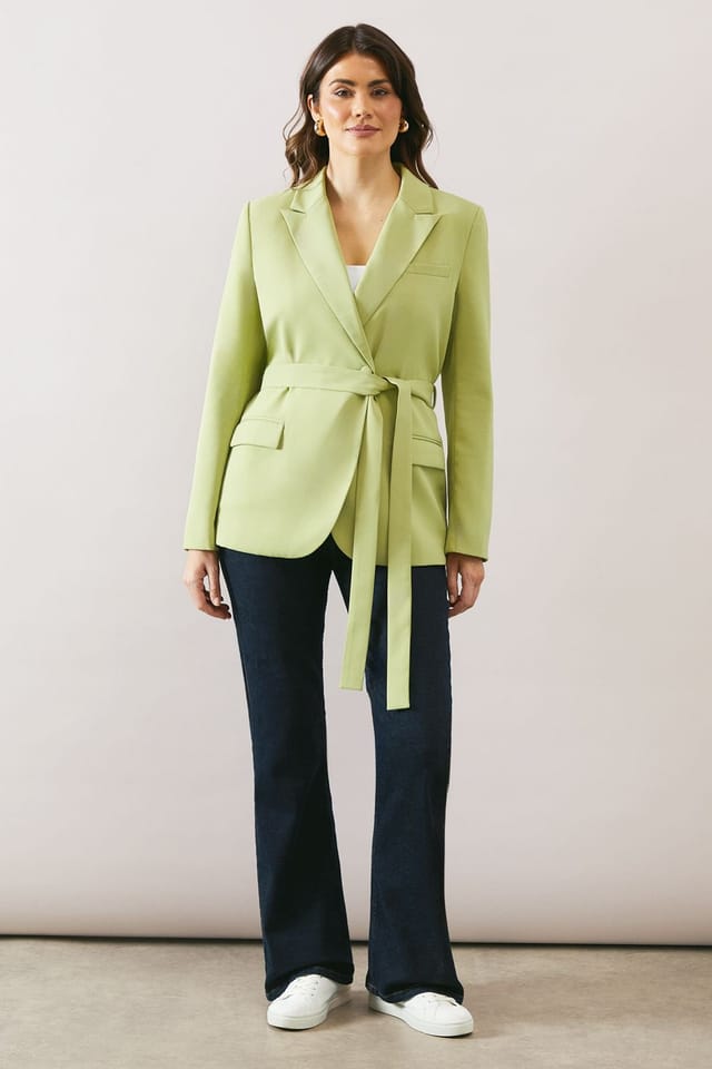 Wallis Wallis Women's Tailored Belted Pocket Detail Blazer in Sage - 2