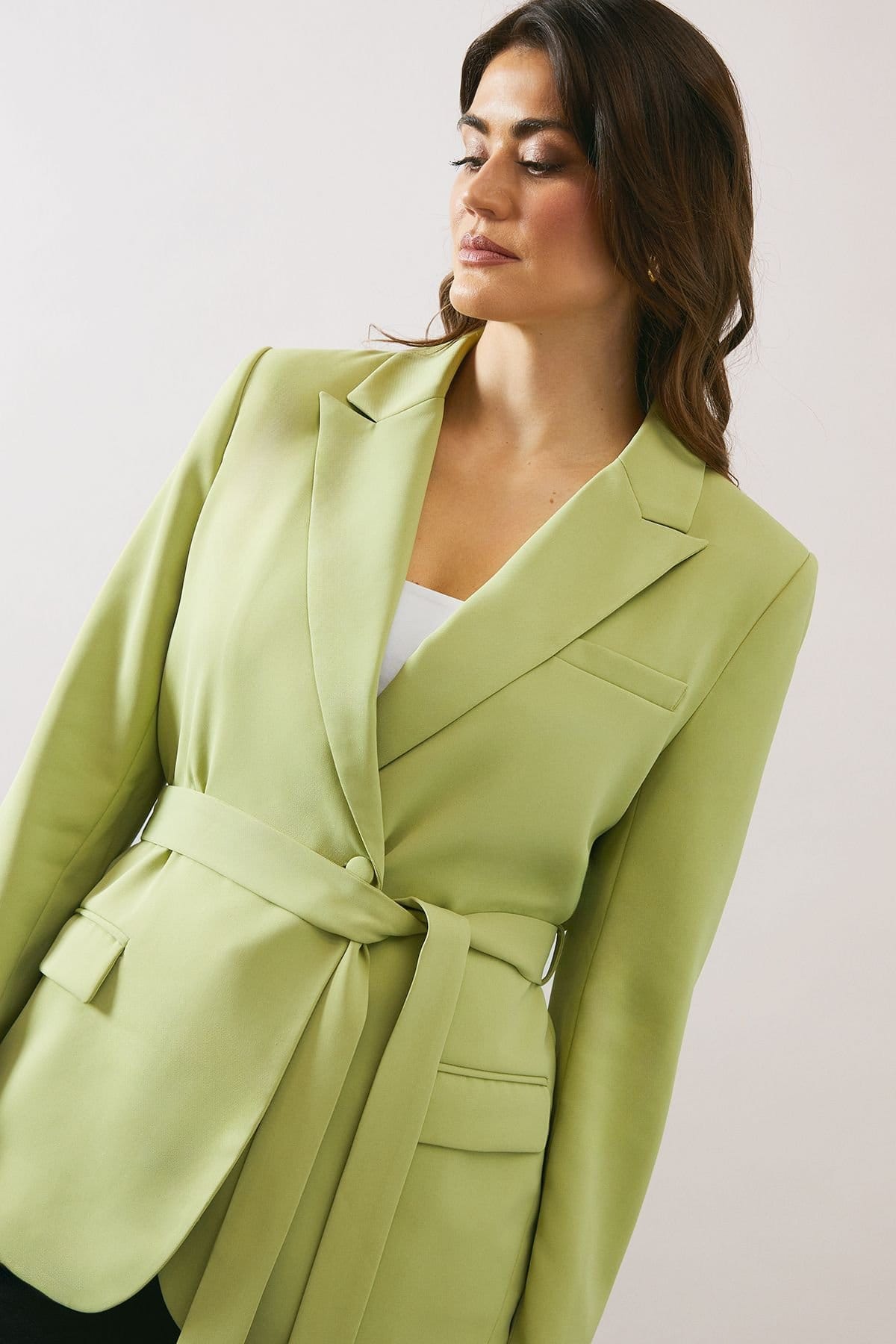 Wallis Wallis Women's Tailored Belted Pocket Detail Blazer in Sage - 4