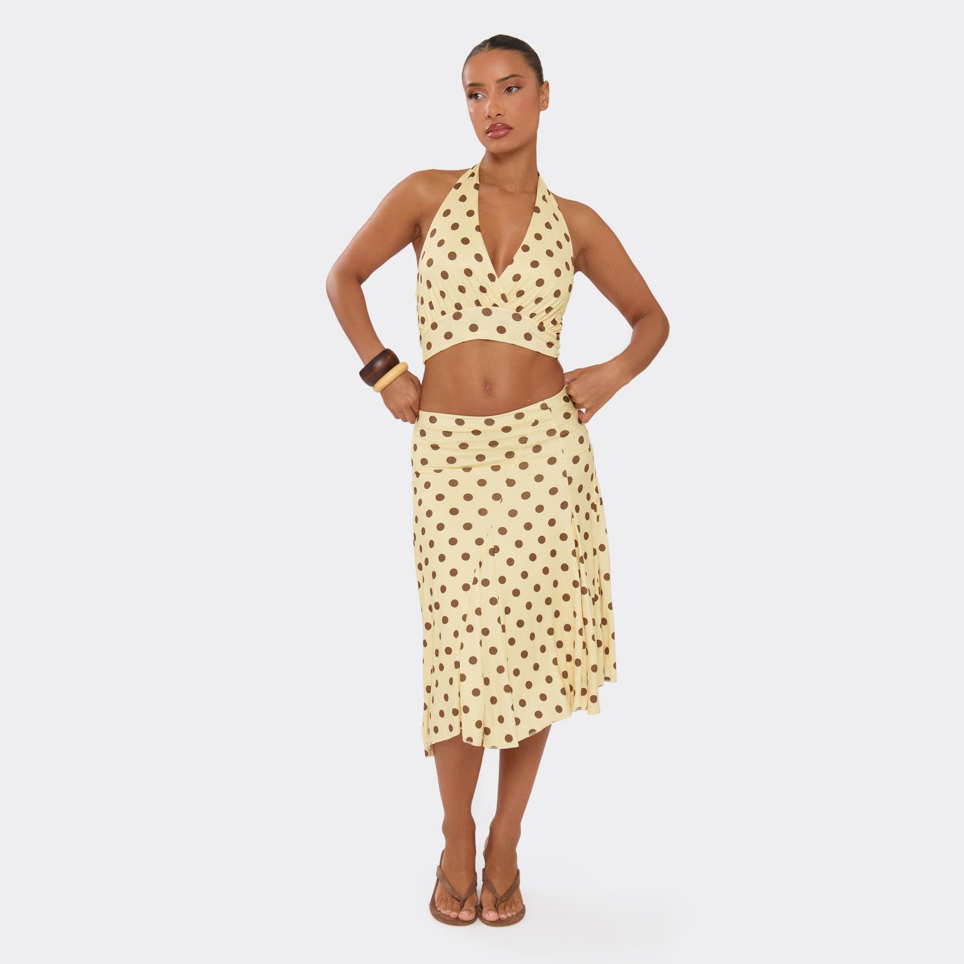 EGO EGO Yellow Polka Dot Low Rise Midi Skirt