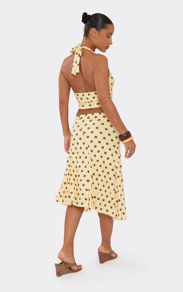 EGO Low Rise Midi Skirt In Lemon Polka Dot, Women's Size UK M - 2