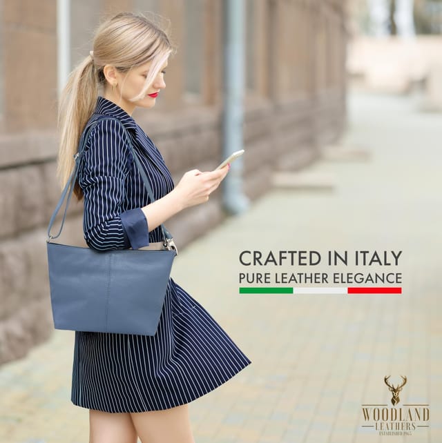 Woodland Leathers Woodland Leathers Women's Genuine Italian Leather Handbag Shoulder Bag in Black - 2