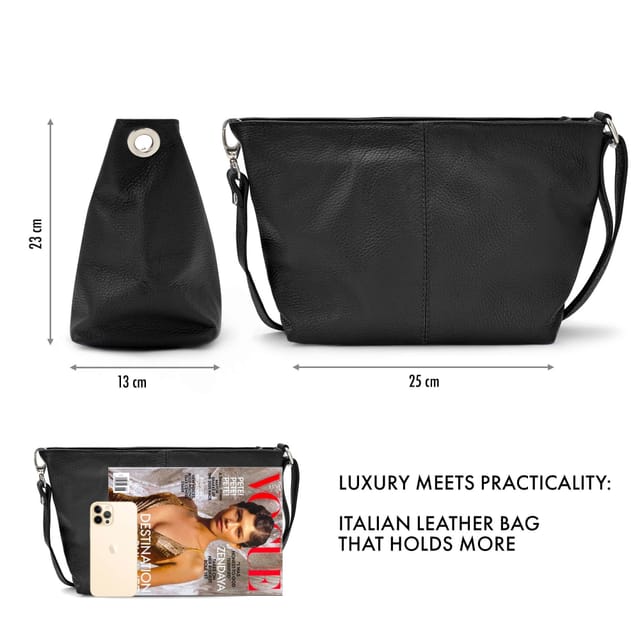 Woodland Leathers Woodland Leathers Women's Genuine Italian Leather Handbag Shoulder Bag in Black - 3