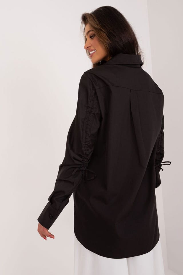 Love Lace Love Lace Women's Long Sleeve Cotton Casual Shirt with Ribbing in Black - 3