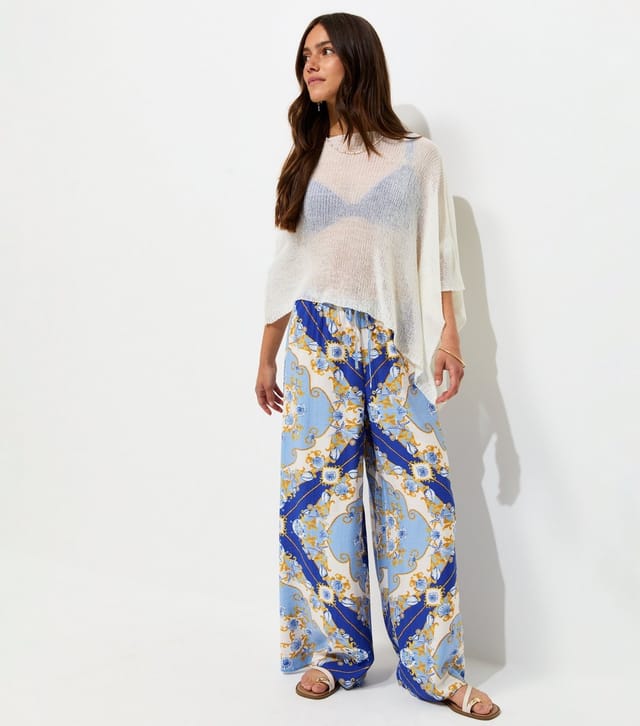 New Look Women's Petite Blue Shell Print Wide Leg Beach Trousers New Look - 2