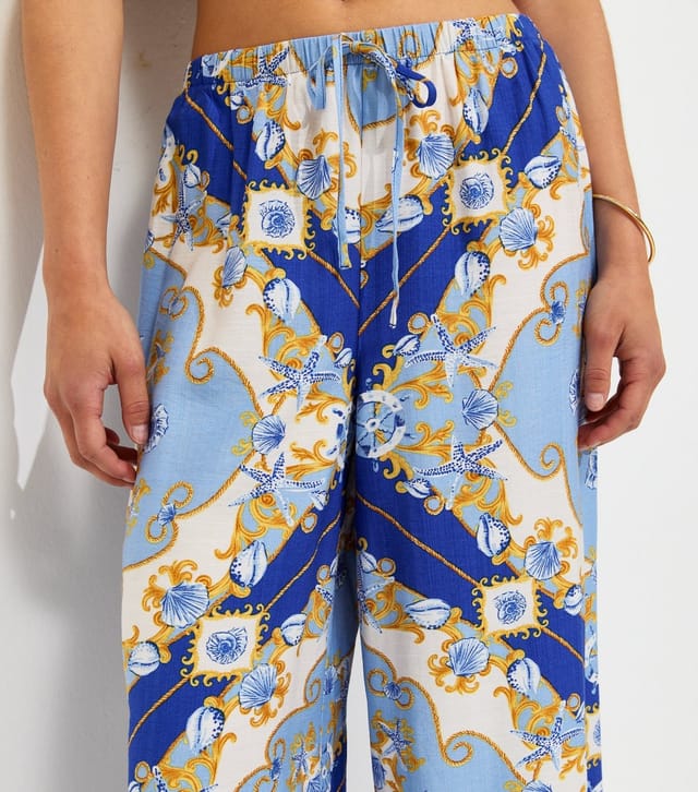 New Look Women's Petite Blue Shell Print Wide Leg Beach Trousers New Look - 3