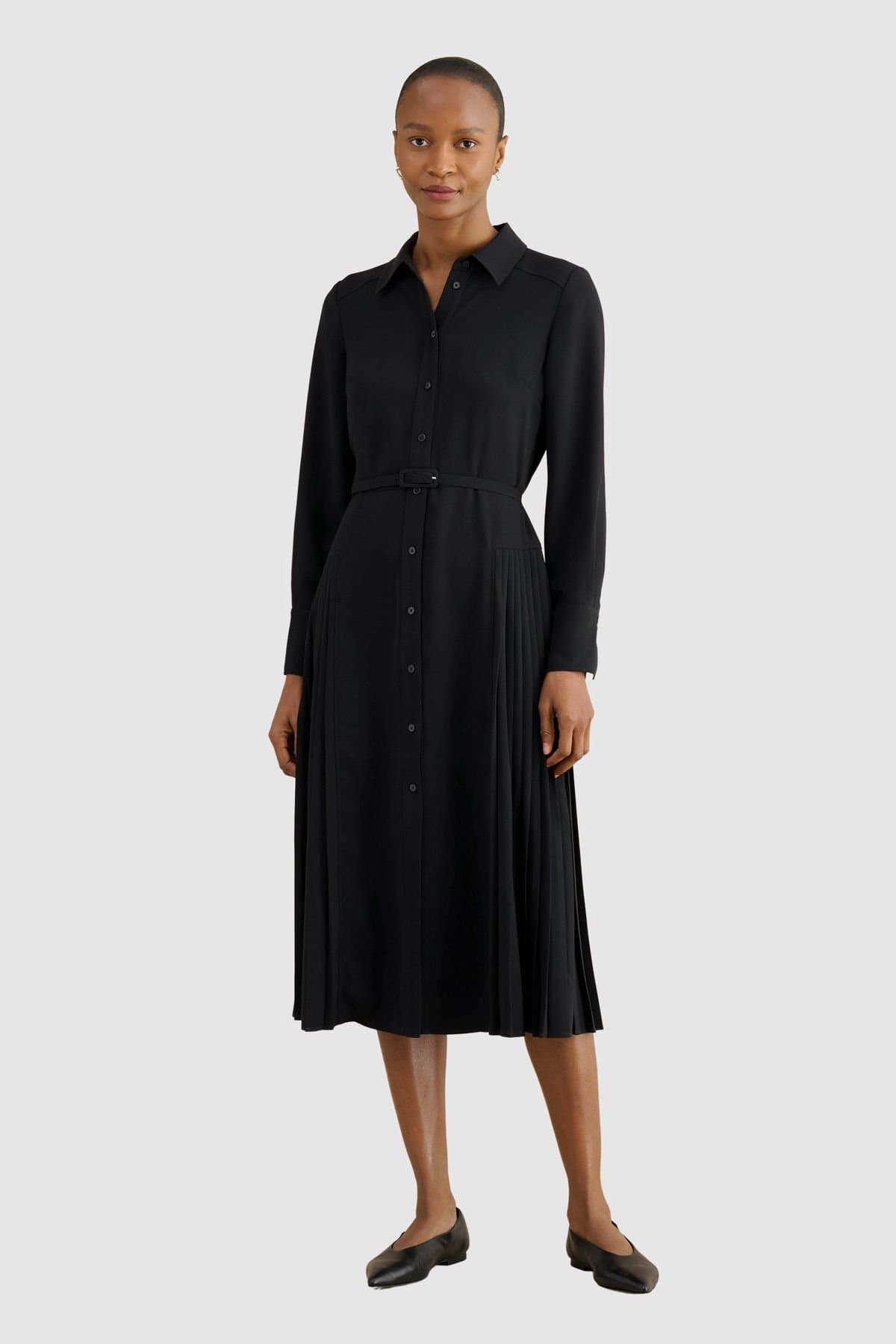 Hobbs London Hobbs London Women's Ginny Belted Pleated Midi Shirt Dress in True Black