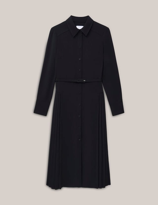 Hobbs London Hobbs London Women's Ginny Belted Pleated Midi Shirt Dress in True Black - 2