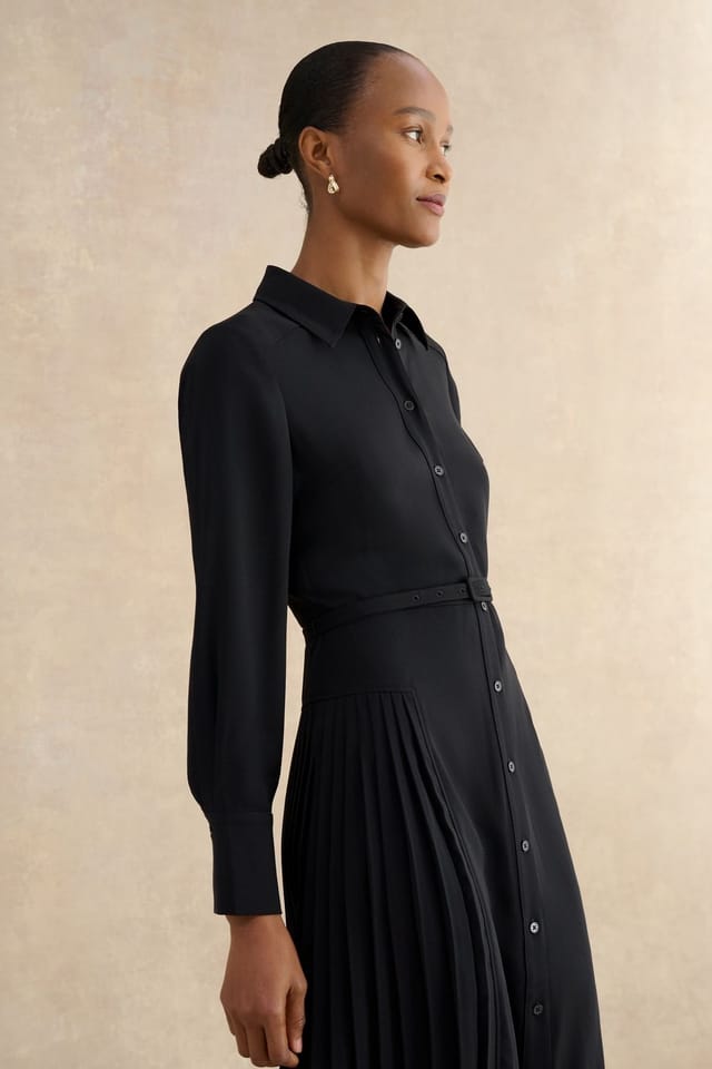 Hobbs London Hobbs London Women's Ginny Belted Pleated Midi Shirt Dress in True Black - 3