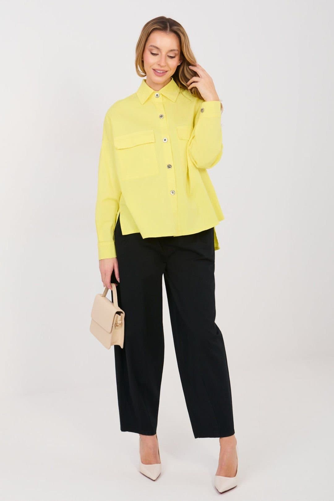Love Lace Love Lace Yellow Cotton Elastane Long Sleeve Casual Shirt