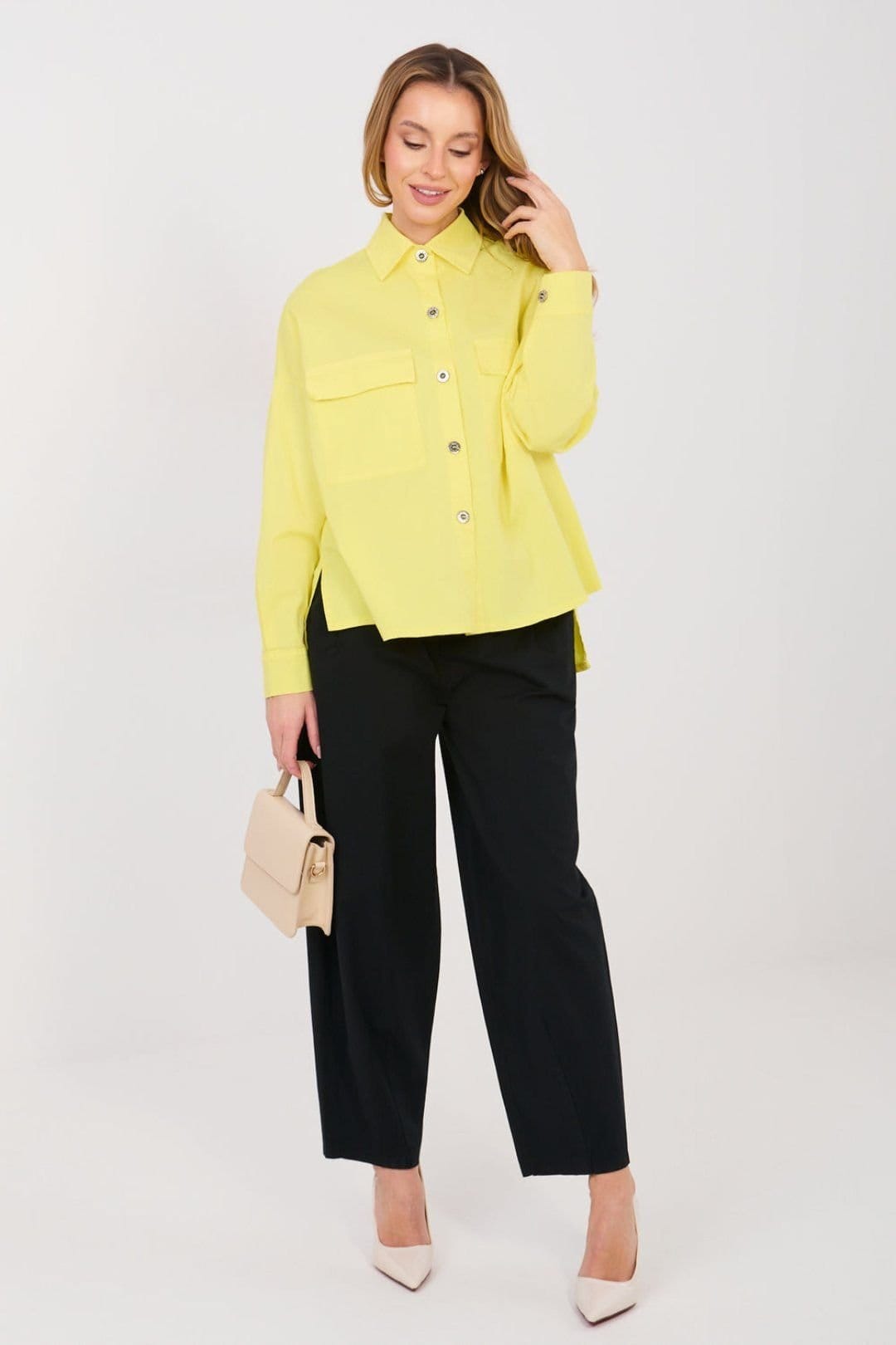 Love Lace Yellow Cotton Elastane Long Sleeve Casual Shirt