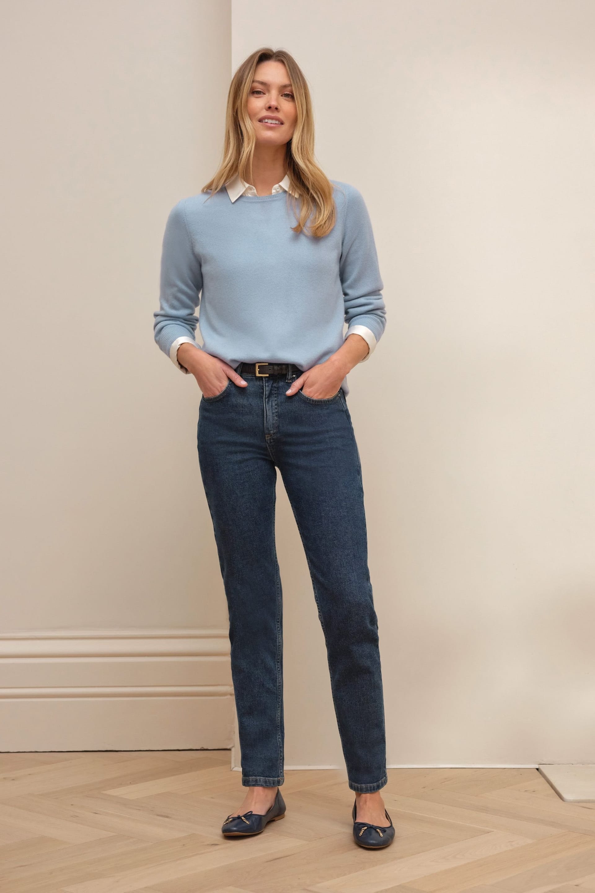 Pure Collection Light Blue Cashmere Crew Neck Sweater