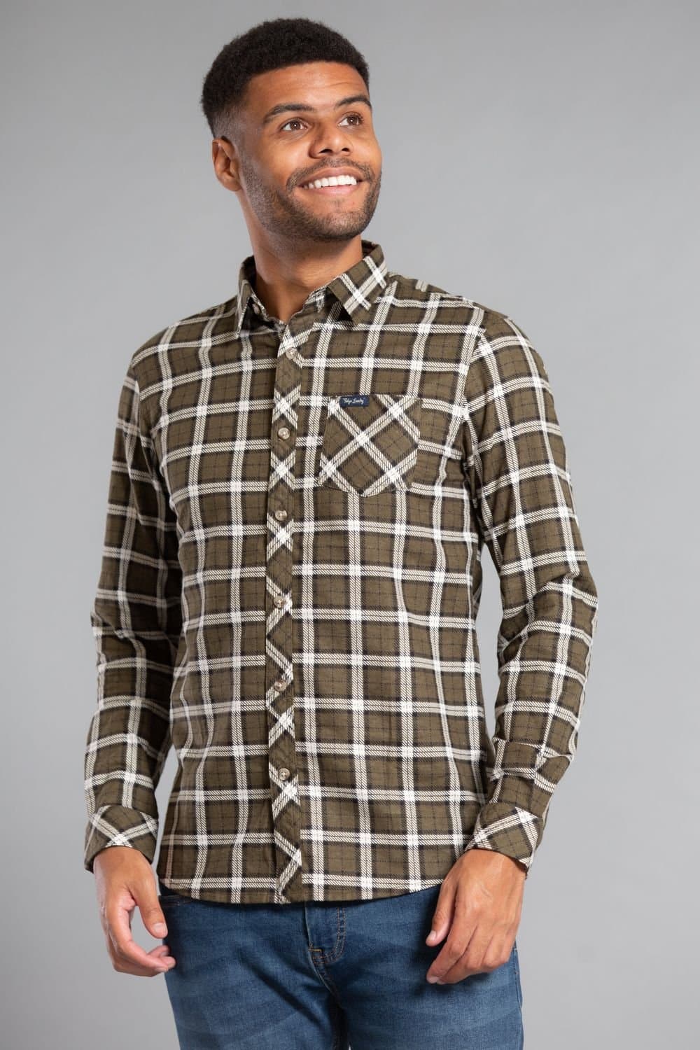 Tokyo Laundry Tokyo Laundry Men's Cotton Long Sleeve Flannel Shirt in Khaki