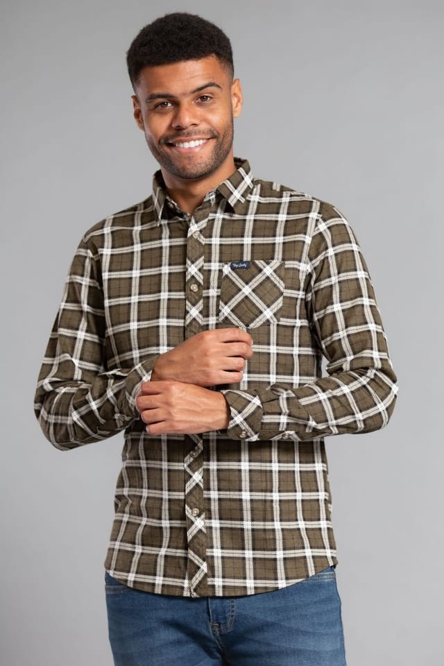 Tokyo Laundry Tokyo Laundry Men's Cotton Long Sleeve Flannel Shirt in Khaki - 3