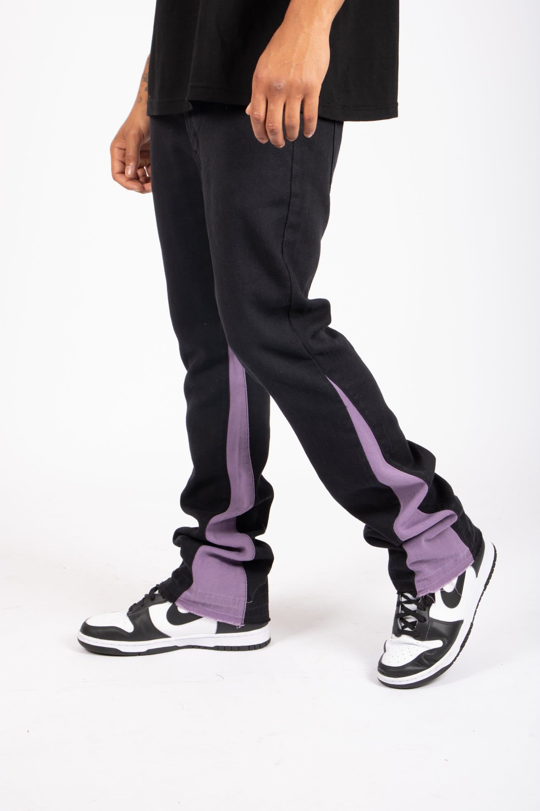 Liquor N Poker Liquor N Poker Black & Lilac Spliced Straight Leg Jean
