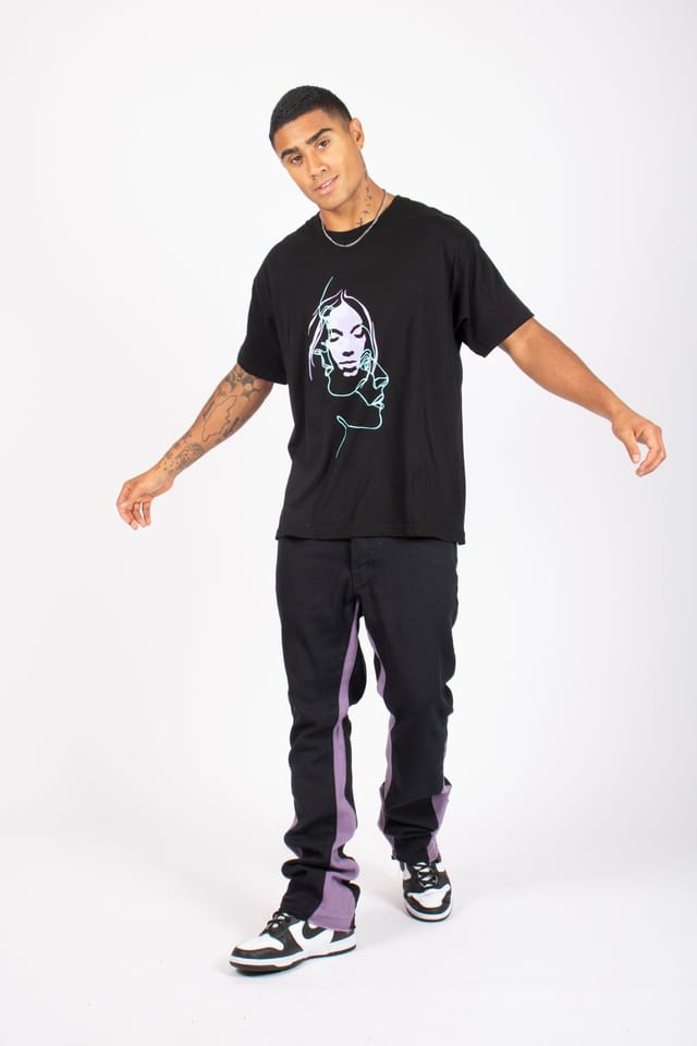 Liquor N Poker Liquor n Poker Men's Straight Leg Spliced Jean in Black & Lilac - 2