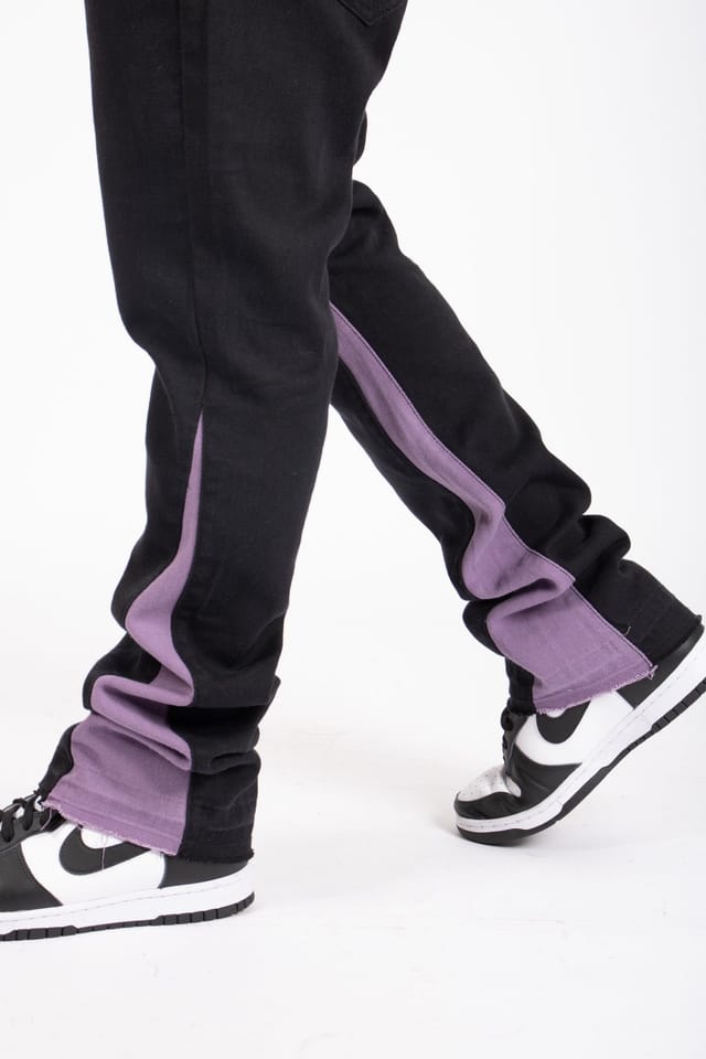 Liquor N Poker Liquor n Poker Men's Straight Leg Spliced Jean in Black & Lilac - 3