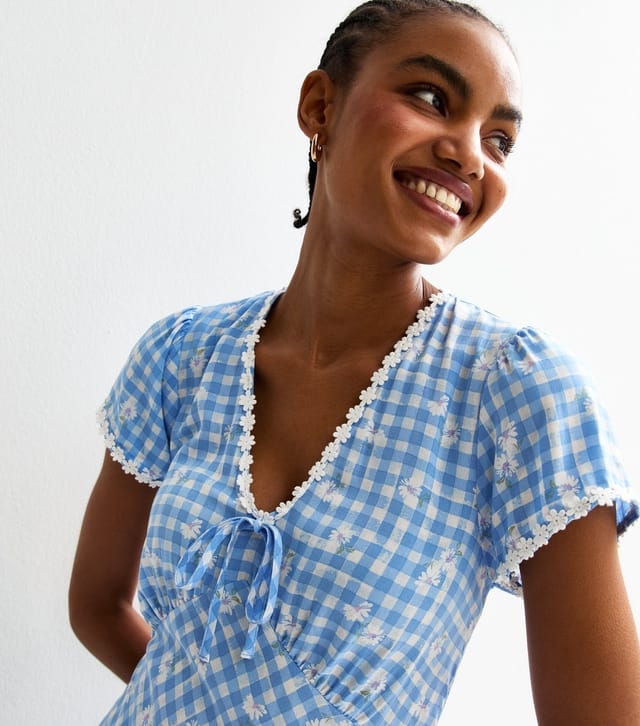 New Look Women's Tall Blue Floral Print Gingham Mini Dress New Look - 2