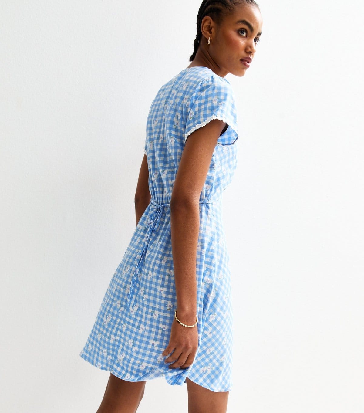 New Look Women's Tall Blue Floral Print Gingham Mini Dress New Look - 4