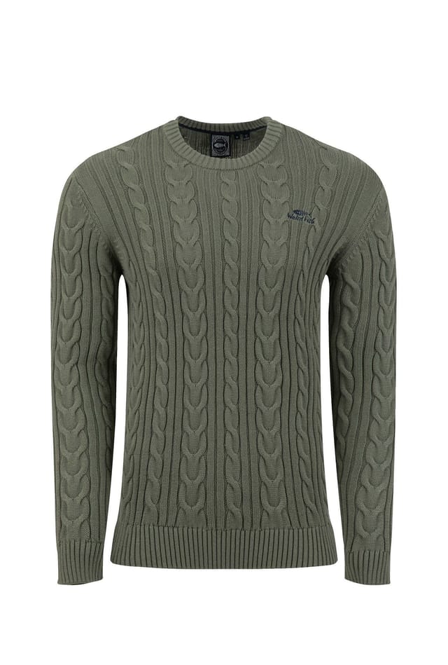 Weird Fish Weird Fish Men's Griffen Cable Knit Jumper in Green - 2