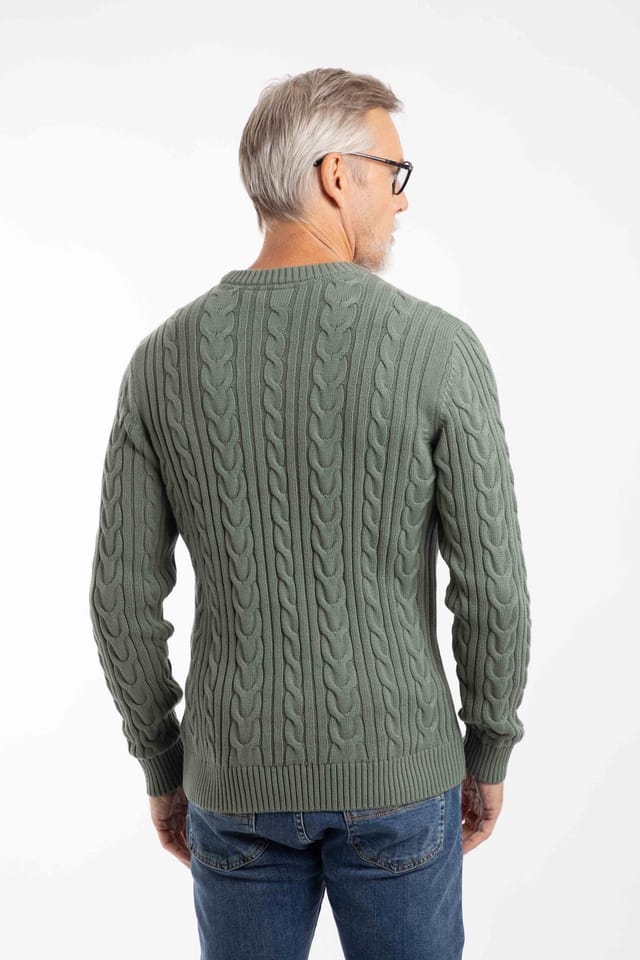Weird Fish Weird Fish Men's Griffen Cable Knit Jumper in Green - 3