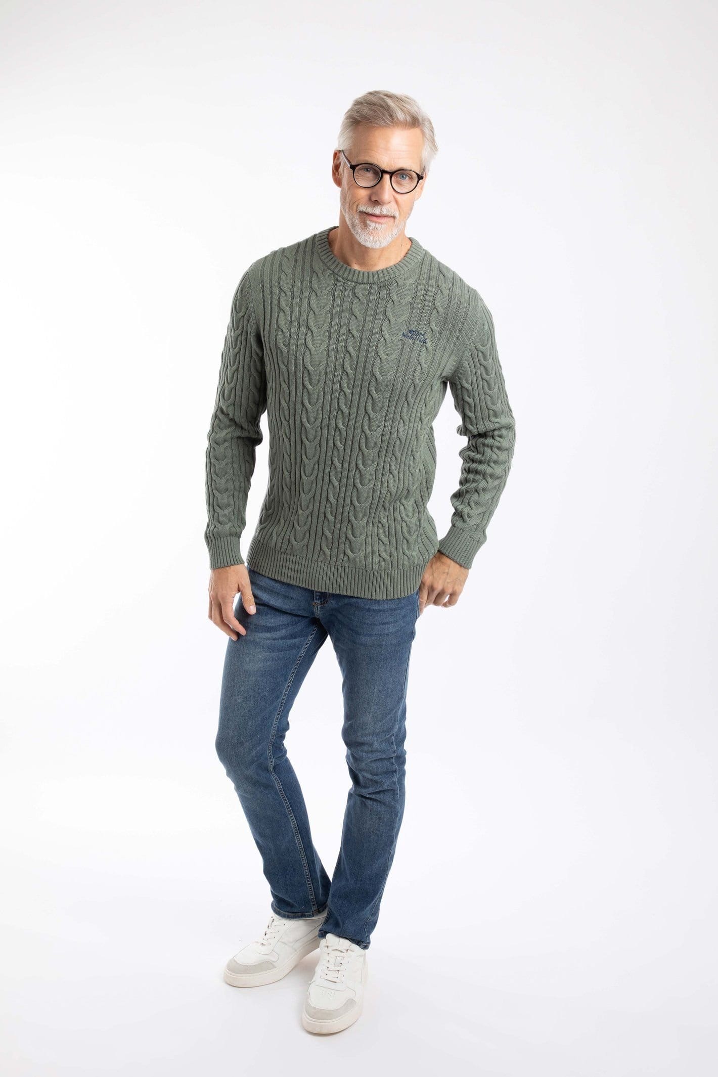 Weird Fish Weird Fish Men's Griffen Cable Knit Jumper in Green - 4