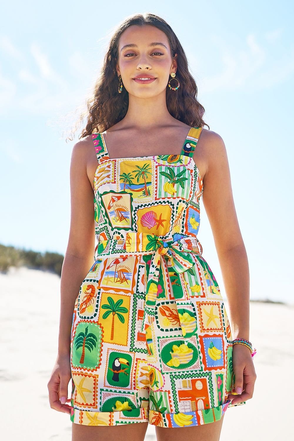 Yumi Yumi Women's Multicolour Cotton Postcard Print Playsuit - 1