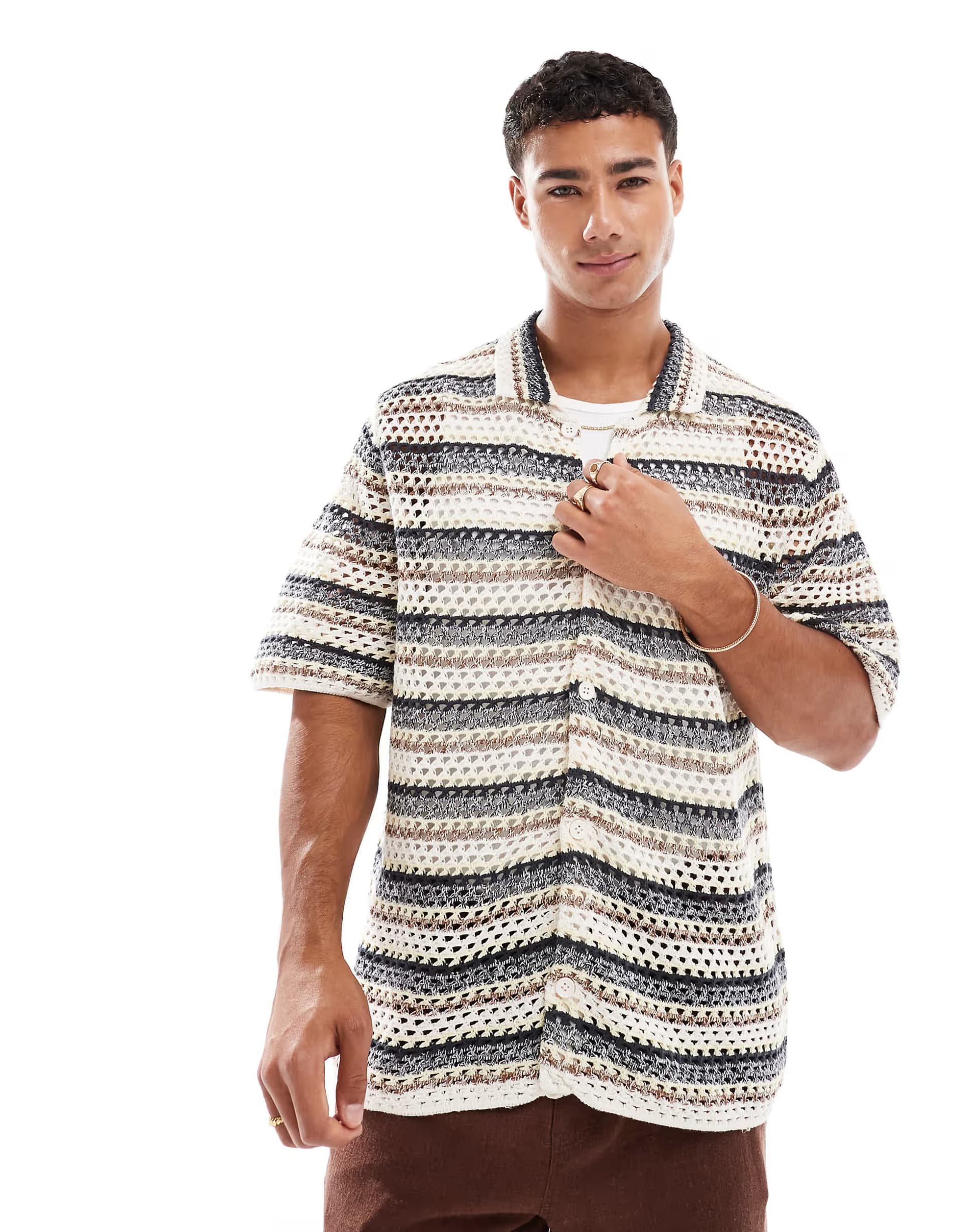ASOS Jack & Jones crochet shirt in stripes