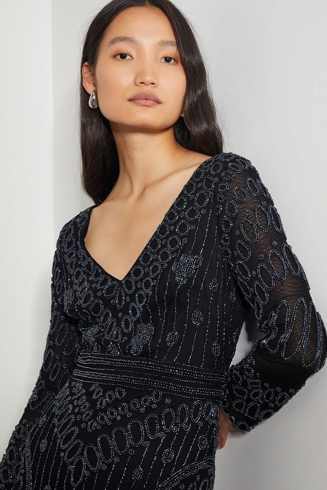 Monsoon Monsoon Women's Lorelai Beaded Long Sleeve Maxi Dress Black - 2