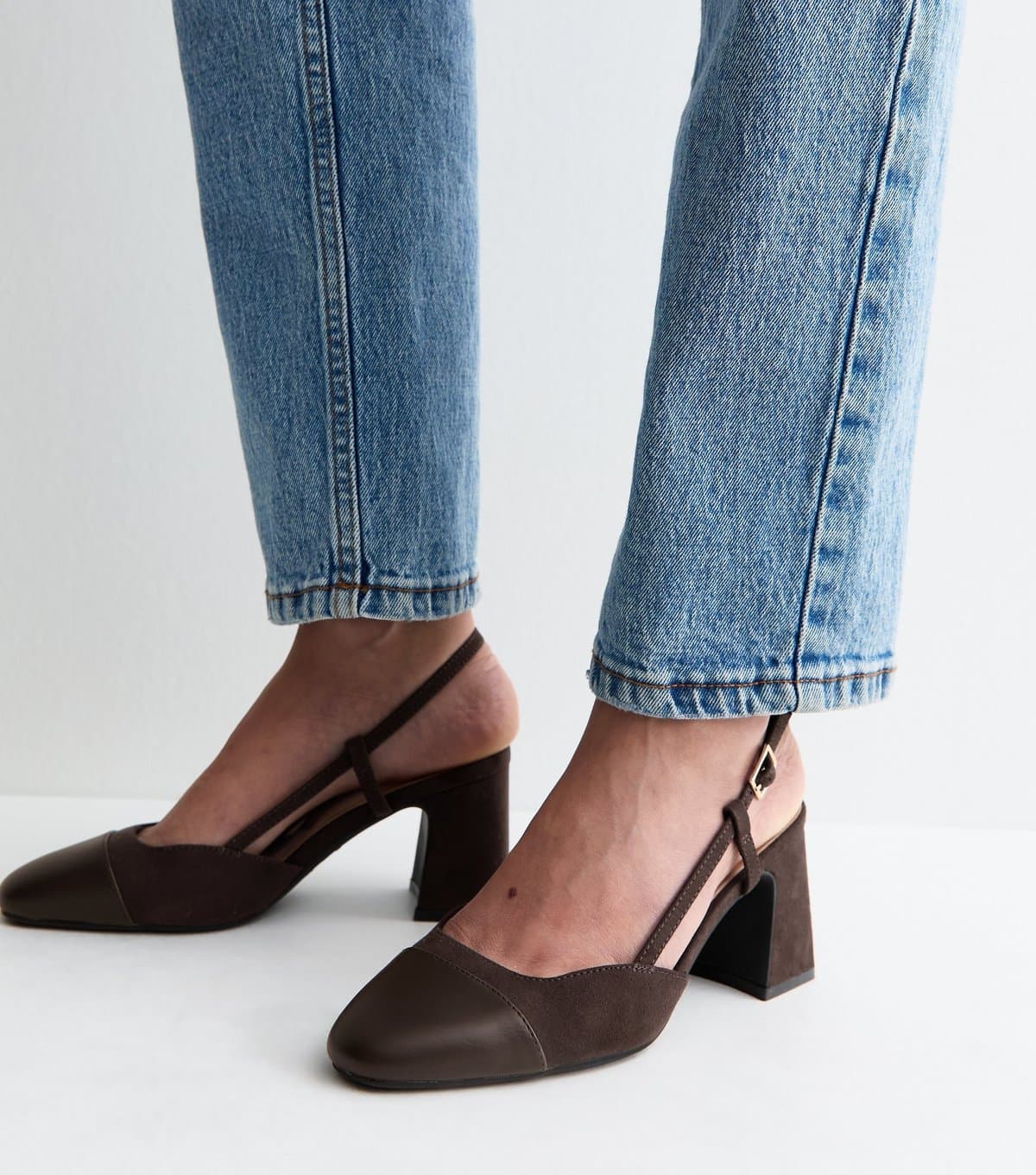 New Look New Look Dark Brown Faux Suede and Leather Toe Cap Slingback
