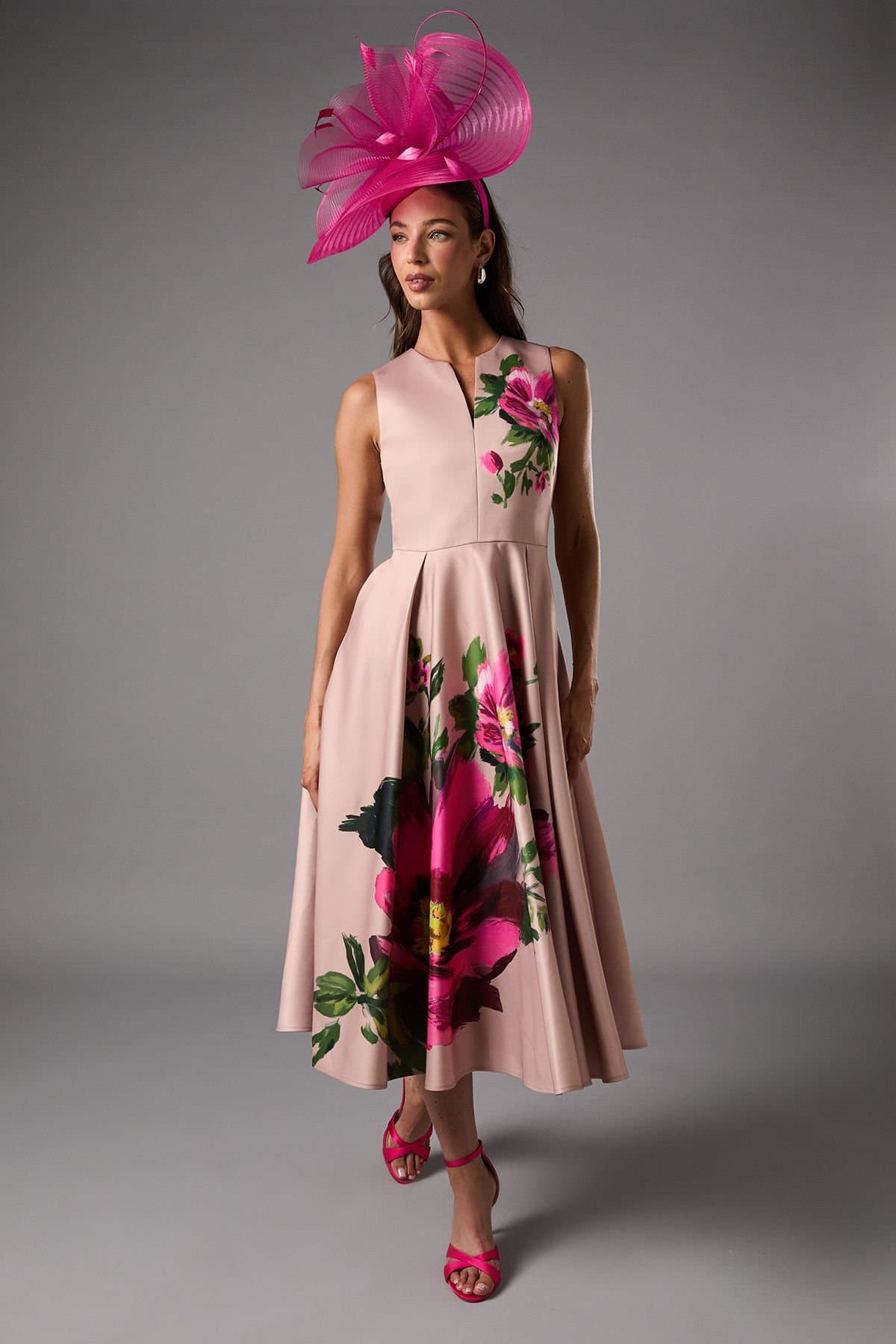 Coast Coast Women's Notch Neck Placement Print Midi Dress in Blush