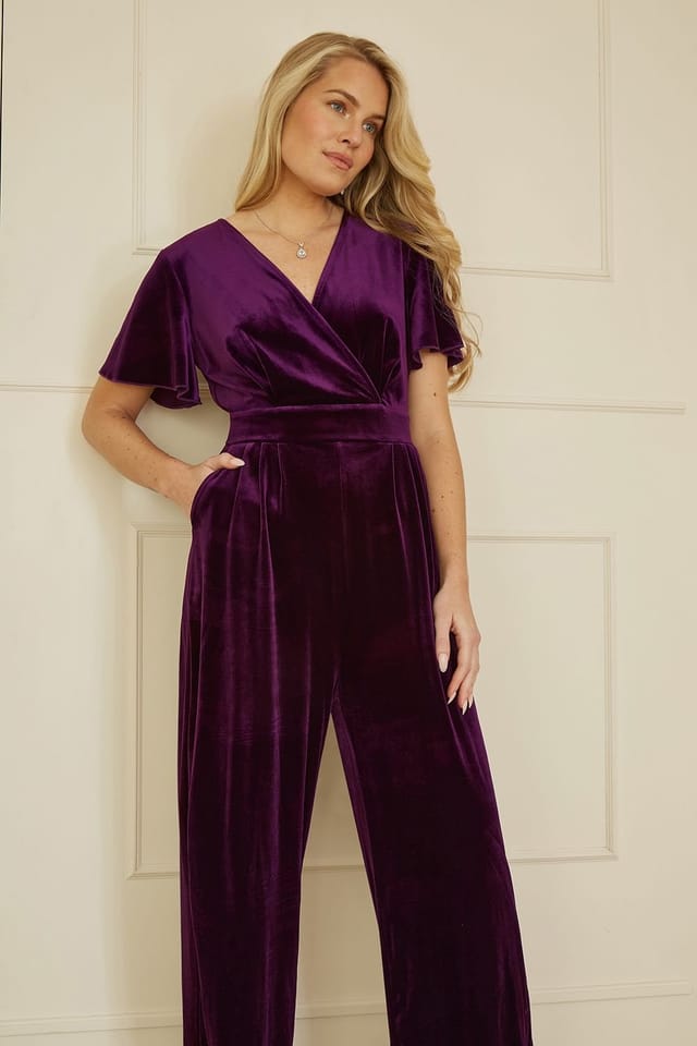 Yumi Yumi Women's Purple Jumpsuit With Angel Sleeves - 2