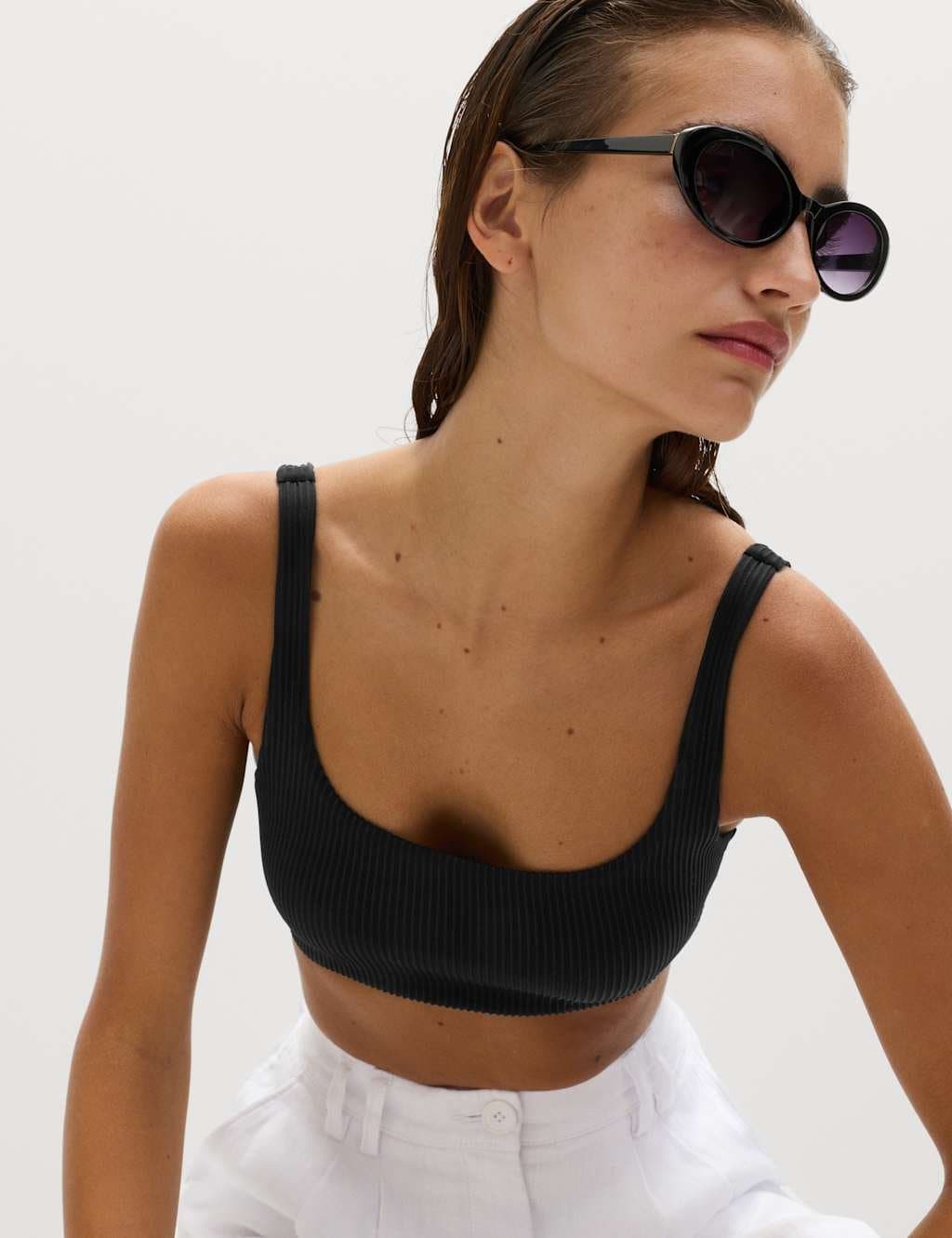 Marks & Spencer M&S Ribbed Scoop Neck Bikini Top Black