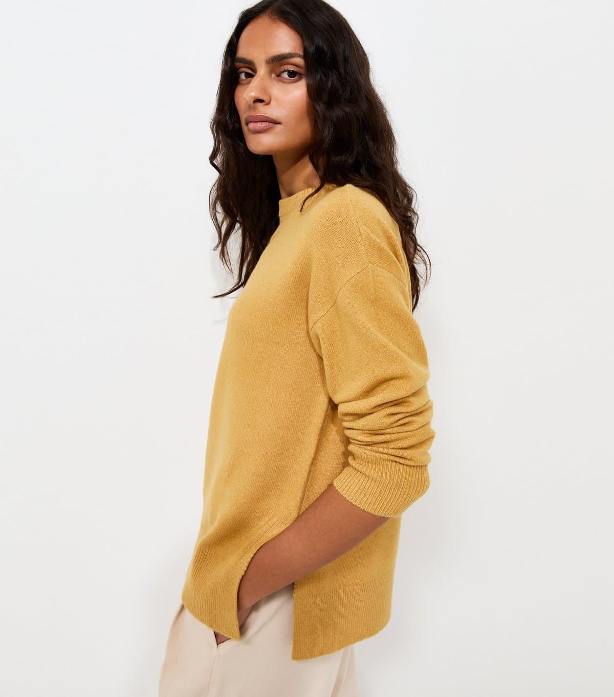 New Look Women's Dark Yellow Side Split Knitted Jumper New Look