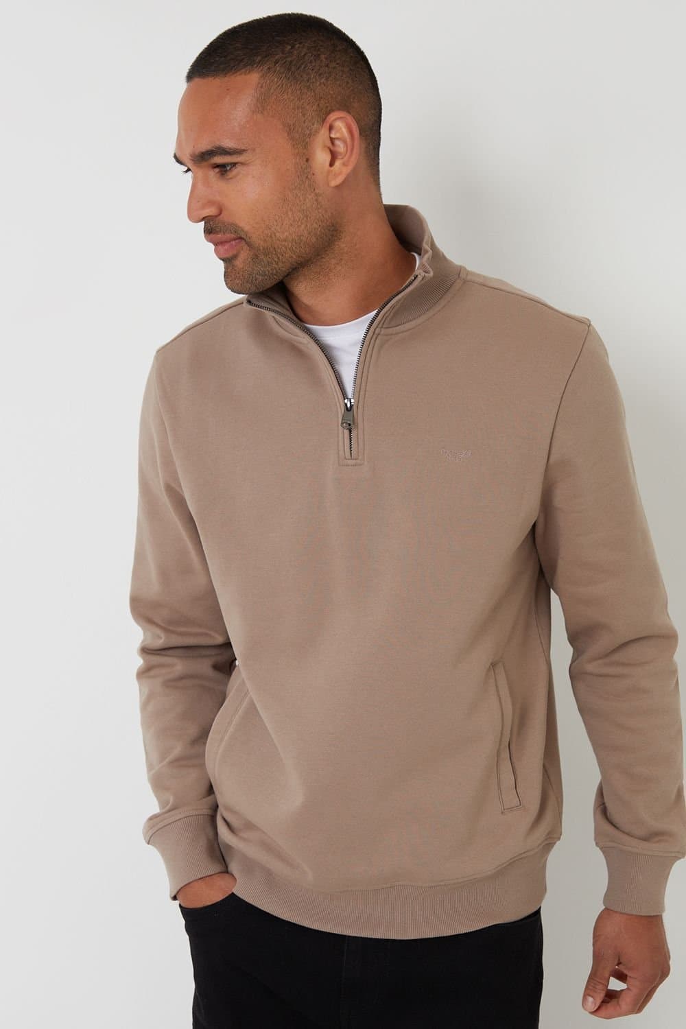 Threadbare Threadbare Men's Quarter Zip Sweatshirt in Taupe