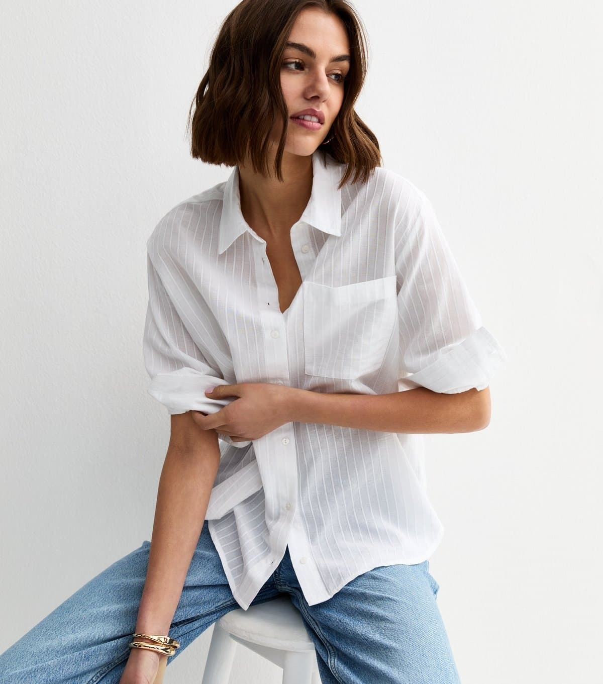New Look Women's White Stripe Long Sleeve Shirt New Look