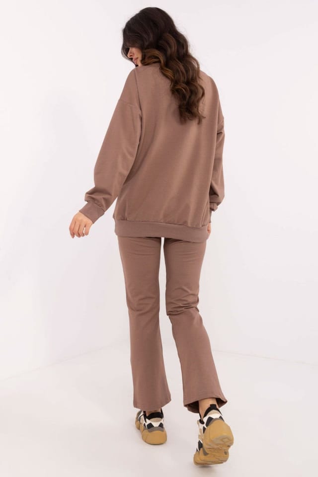 Love Lace Love Lace Women's Minimalist Wrap Neck Blouse Pants Set in Brown - 3