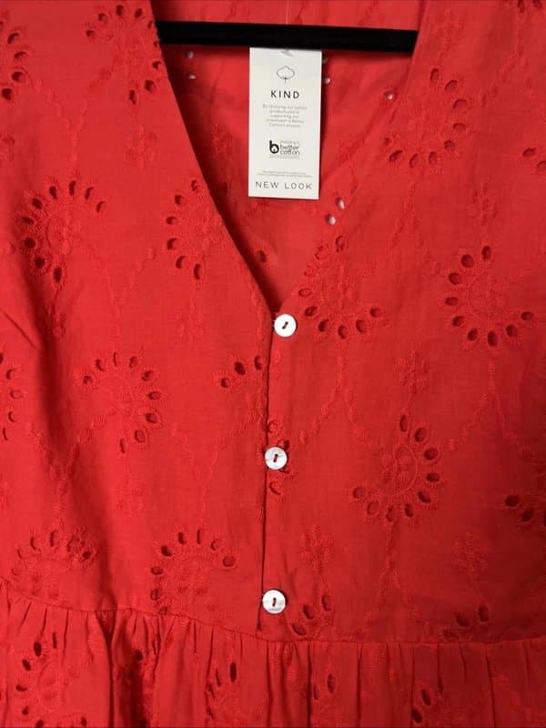 New Look New look - embroidered v-neck short dress - size 12 - red